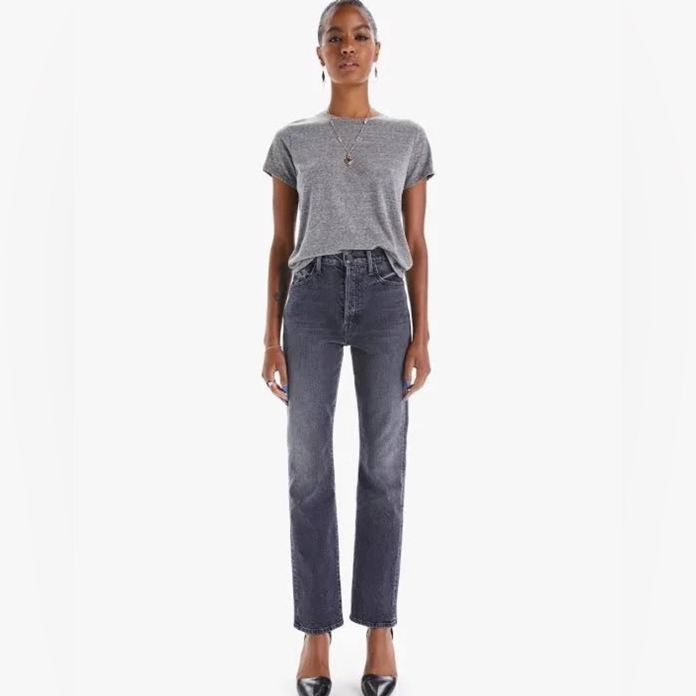 MOTHER High Rise Straight Jeans in Washed Black
